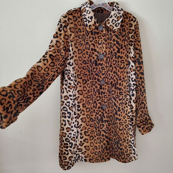 DENNIS BASSO Women's Reversible Coat Cheetha Print/ Brown Jacket Medium - Picture 1 of 13